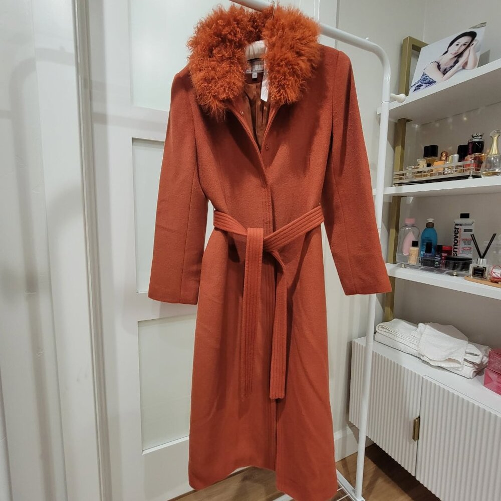 Fall/Winter color Faux Fur Trim Wool Blend Coat